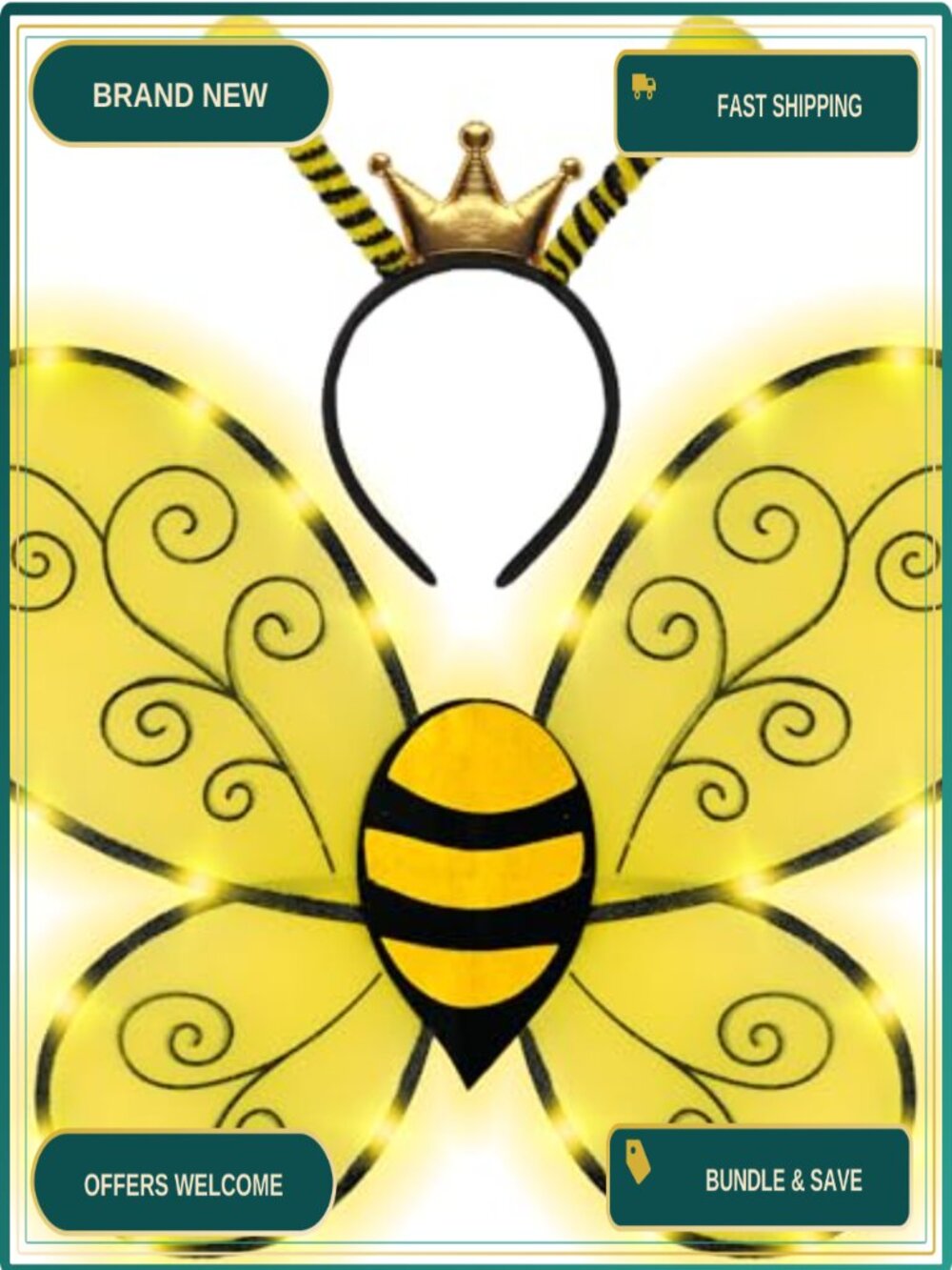 Light Up Bee Wings & Antenna Headband Bumblebee Costume Accessory